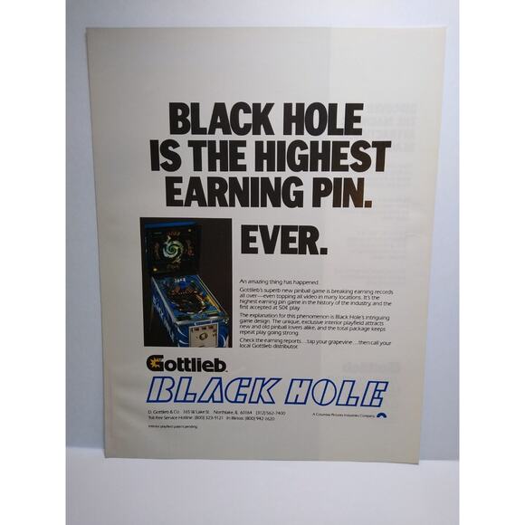 Black Hole Pinball Flyer Vintage Original 1981 3-D Version 8.5" x 11" Artwork - Picture 5 of 5